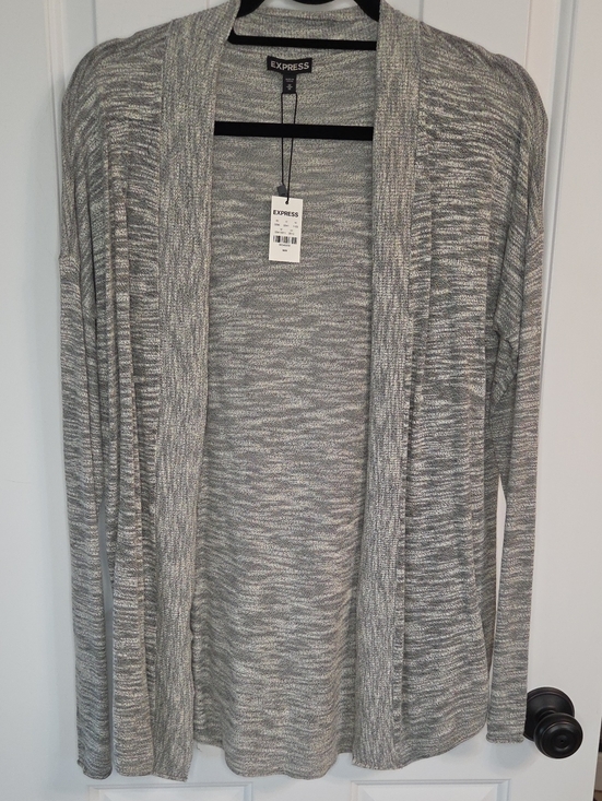Express Sweaters - Express Gray Marled Open Cardigan